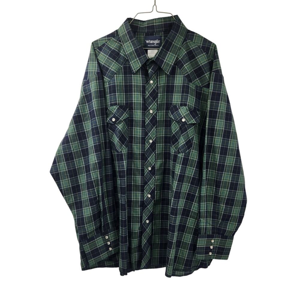 Wrangler Green Button Down Plaid Long Sleeve Shirt Mens Size 3X Western Cowboy